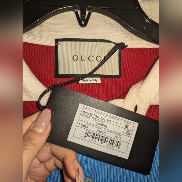 20. NWT GUCCI BLUE STRIPED POLO WITH THANATOS EMBROIDERY - Picture 7 of 11